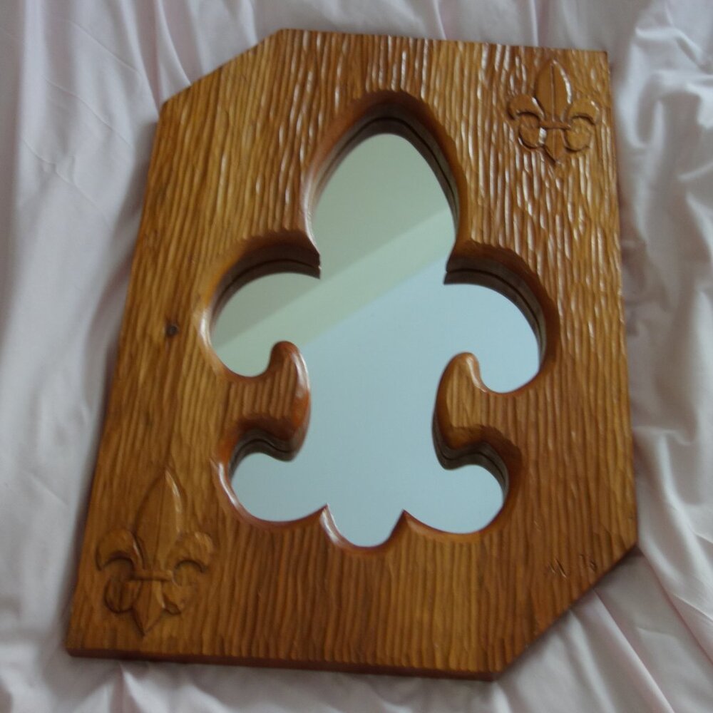 Vintage Carved Wooden Fleur-de-Lis Mirror 76